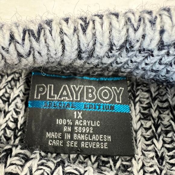 Playboy special edition Vintage acrylic Sweater Gray Navy Men’s Size 1X - Picture 3 of 7